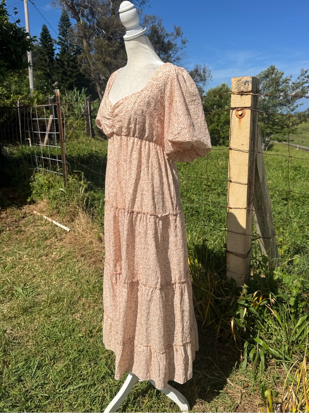 Show Me Your Mumu Odette Midi Dress Ditsy Floral Linen Blend Peasant Feminine L - Picture 3 of 11